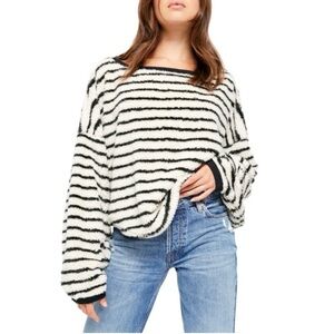 Free People Breton Striped Pullover in Eggnog Combo Size Small